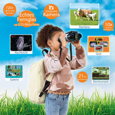 Enfant observant la nature avec les jumelles VTech Genius XL.