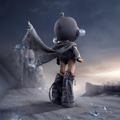 Gros plan sur les détails d'une figurine SKULLPANDA The Mirage Series.