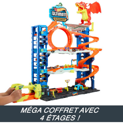 Circuit Hot Wheels 4 niveaux avec deux voitures incluses.