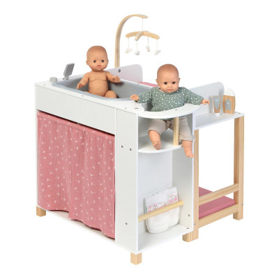 Station de toilette poupon Musterkind Viola bois blanc et vieux rose.