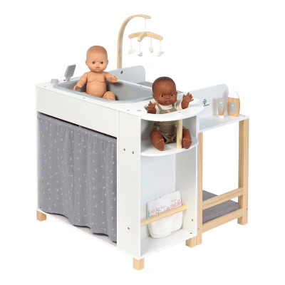 Station de toilette pour poupon Musterkind Viola en bois blanc et gris.